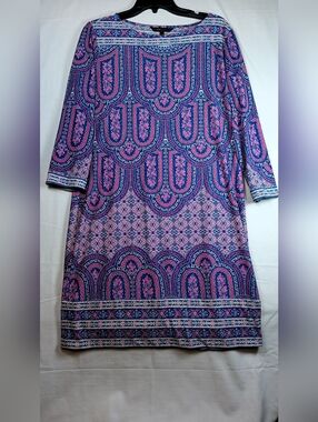 BCBGMaxAzria Pink and Blue Printed Shift Dress